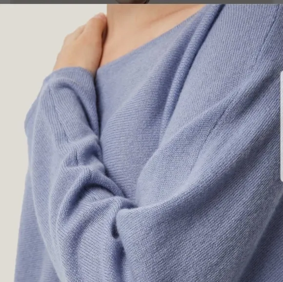 NWT 100% Cashmere Boatneck Sweater (Dusty Blue) - Gentle Herd
