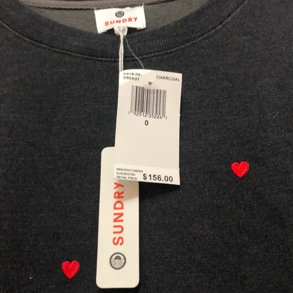 NWT $156 Sundry Heart Patches Boat-Neck Sweatshirt in size 0 / XS!