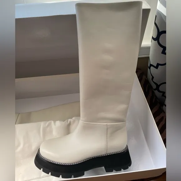 🤍NWT 3.1 Phillip Lim Kate Lug-sole Tube Boots in leather white black, 39,5