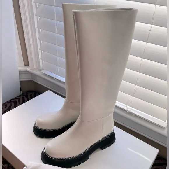 🤍NWT 3.1 Phillip Lim Kate Lug-sole Tube Boots in leather white black, 39,5