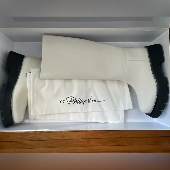 🤍NWT 3.1 Phillip Lim Kate Lug-sole Tube Boots in leather white black, 39,5
