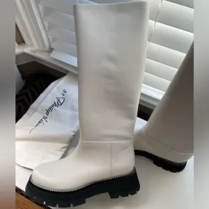 🤍NWT 3.1 Phillip Lim Kate Lug-sole Tube Boots in leather white black, 39,5