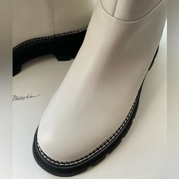 🤍NWT 3.1 Phillip Lim Kate Lug-sole Tube Boots in leather white black, 39,5