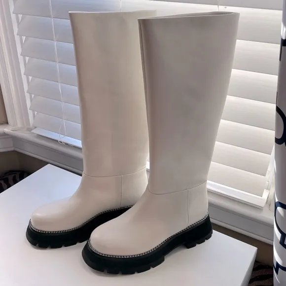 🤍NWT 3.1 Phillip Lim Kate Lug-sole Tube Boots in leather white black, 39,5