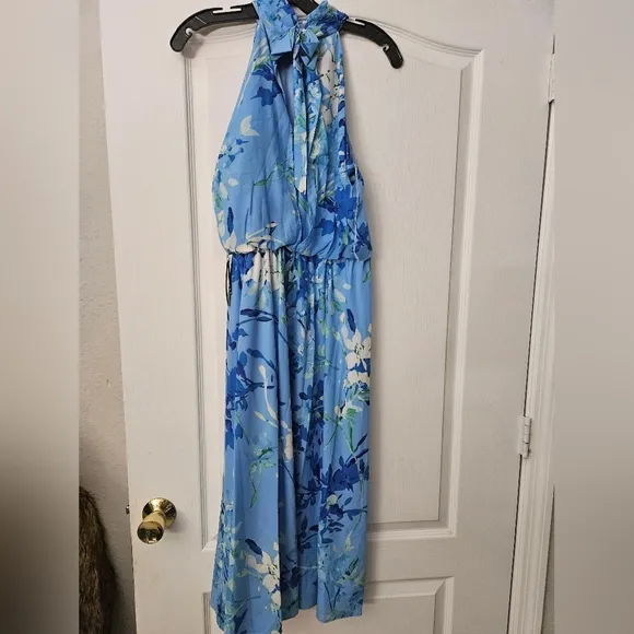NWT Adrianna Papell Women's Blue  Floral Print Midi Dress SZ 4