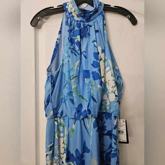 NWT Adrianna Papell Women's Blue  Floral Print Midi Dress SZ 4