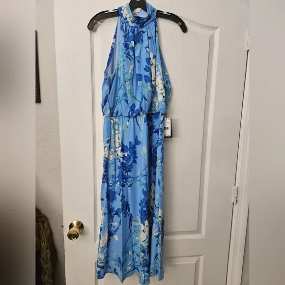 NWT Adrianna Papell Women's Blue  Floral Print Midi Dress SZ 4