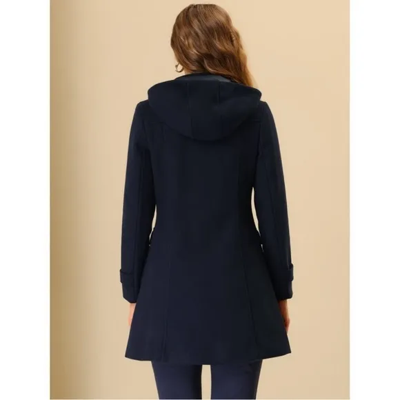NWT! Allegra K Women's Double Breasted Hoodie Outerwear Winter Coat Navy L