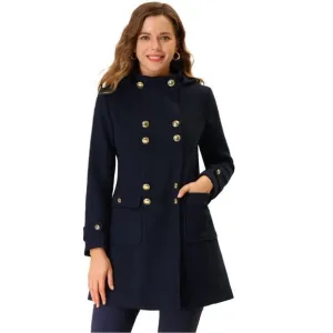 NWT! Allegra K Women's Double Breasted Hoodie Outerwear Winter Coat Navy L