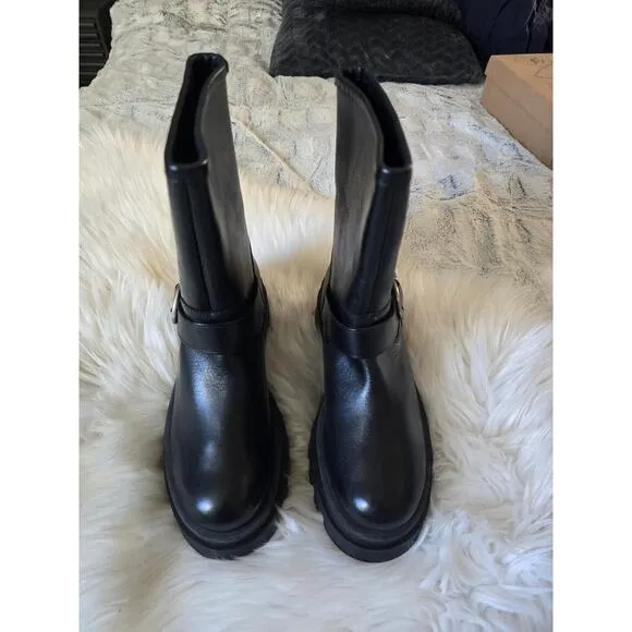NWT Anthropologie Maeve Black Leather Moto Boots - EU41 (10.5-11.0 US)