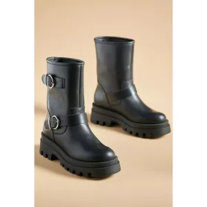 NWT Anthropologie Maeve Black Leather Moto Boots - EU41 (10.5-11.0 US)
