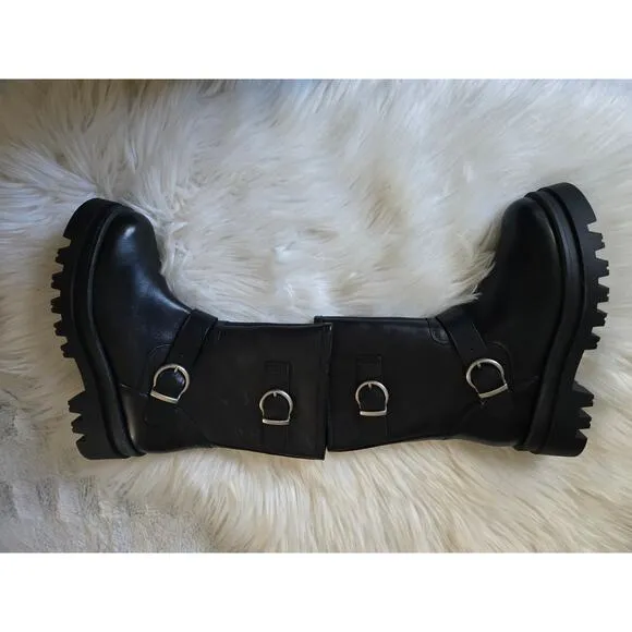NWT Anthropologie Maeve Black Leather Moto Boots - EU41 (10.5-11.0 US)