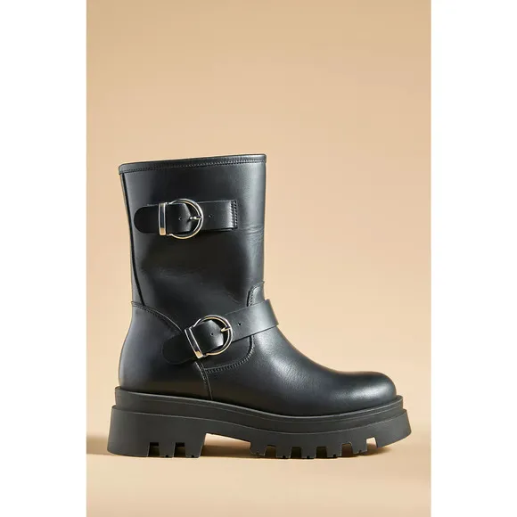 NWT Anthropologie Maeve Black Leather Moto Boots - EU41 (10.5-11.0 US)