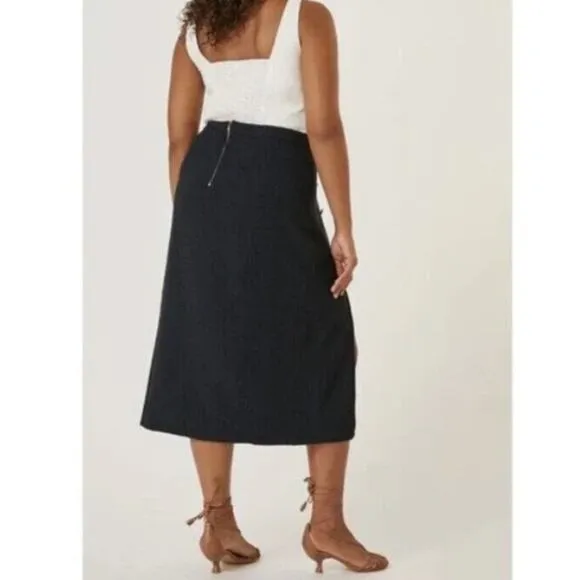 NWT Anthropologie Maeve Split Button Midi maxi skirt nautical stretch black 12