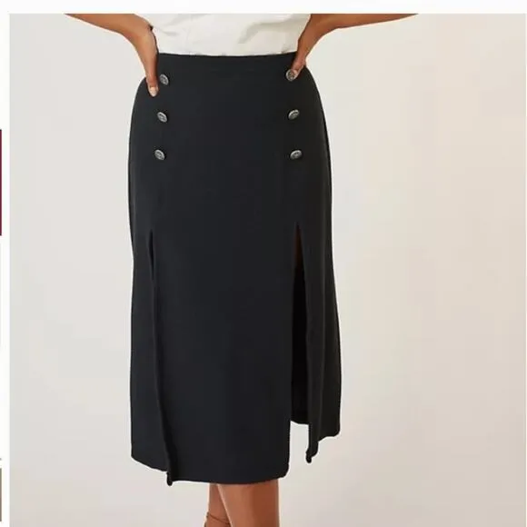 NWT Anthropologie Maeve Split Button Midi maxi skirt nautical stretch black 12