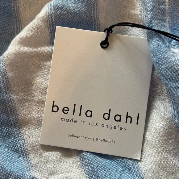 NWT Bella Dahl $172 M Belted Shirt Dress in Marina Blue Stripe