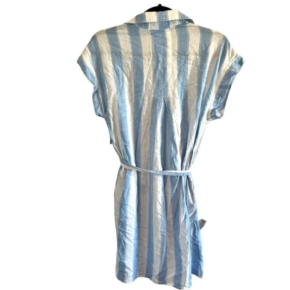 NWT Bella Dahl $172 M Belted Shirt Dress in Marina Blue Stripe