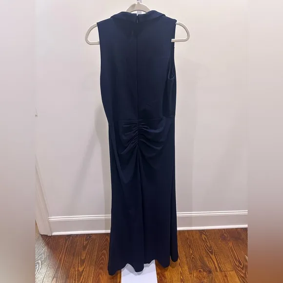 NWT Betsy &amp; Adam V-Neck Cascade Ruffle High-Low Gown Dress Sz 12 Navy Blue