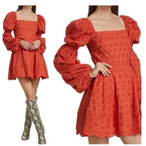 NWT Caroline Constas Wren Puff Sleeve Mini Dress XS Orange