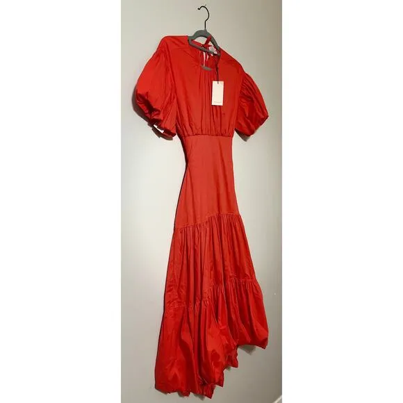 NWT CINQ A SEPT Maisey Puffed Sleeve Tiered Open-Back Dress sz 2