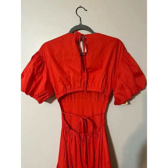 NWT CINQ A SEPT Maisey Puffed Sleeve Tiered Open-Back Dress sz 2