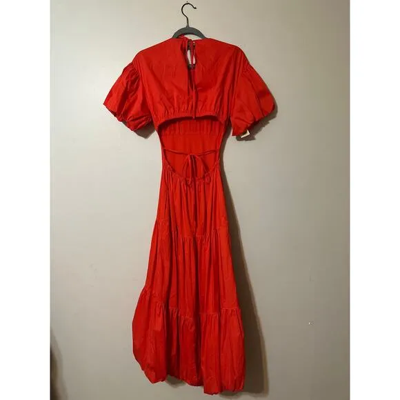 NWT CINQ A SEPT Maisey Puffed Sleeve Tiered Open-Back Dress sz 2
