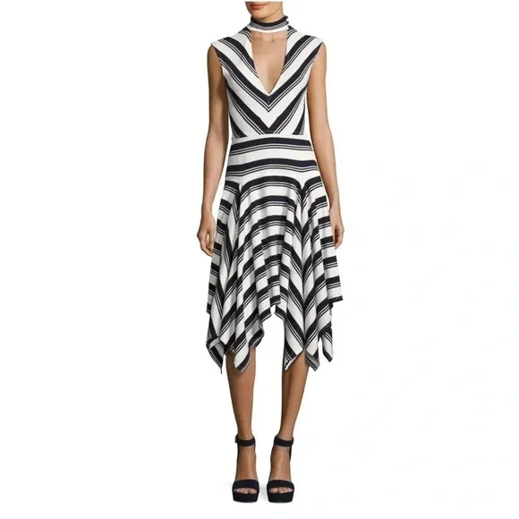 NWT Derek Lam 10 Crosby Striped Knee Length High Neck Midi Dress XS