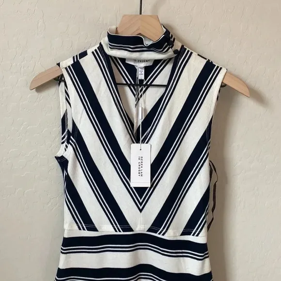 NWT Derek Lam 10 Crosby Striped Knee Length High Neck Midi Dress XS