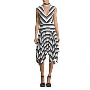 NWT Derek Lam 10 Crosby Striped Knee Length High Neck Midi Dress XS
