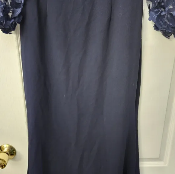 NWT Eliza J Navy Blue Off the Shoulder 3D Floral Sleeve Scuba Crepe Dress SZ 6