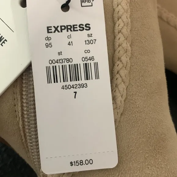 NWT Express Genuine Suede Braid Trim Side Zip Ankle Boots Light Tan w/Dust Bag 7