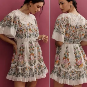 NWT Farm Rio Sweet Bloom Bouquet Short-SleeveMini Dress, size S