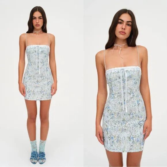 NWT | For Love And Lemons Carrie Mini Dress in Blue Size M