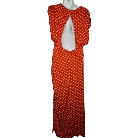 NWT Free People Lakeside Midi Dress Ginger Heart Print Ruched Side Slit Large