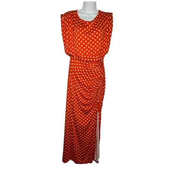 NWT Free People Lakeside Midi Dress Ginger Heart Print Ruched Side Slit Large