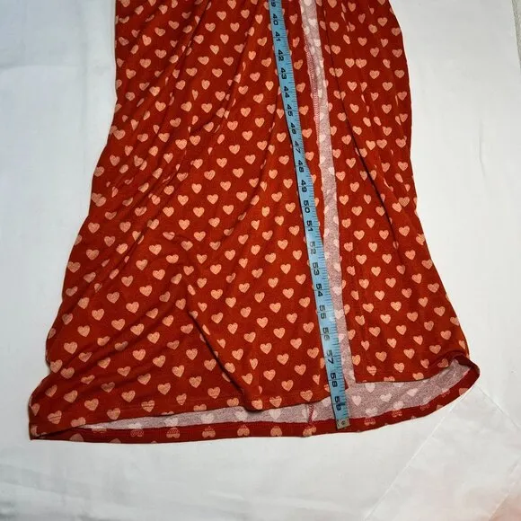 NWT Free People Lakeside Midi Dress Ginger Heart Print Ruched Side Slit Large