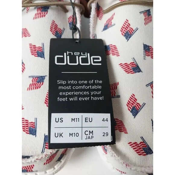 NWT Hey Dude Wally Americana Patriotic Slip On Sneaker Sz 11
