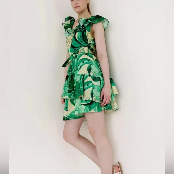 NWT HT 360 Collection Green Printed Mini Dress