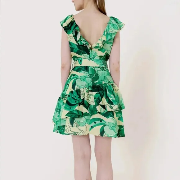 NWT HT 360 Collection Green Printed Mini Dress