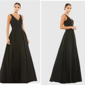 NWT Ieena for Mac Duggal Black Classic Sleeveless A-Line Gown  Pockets SZ 12