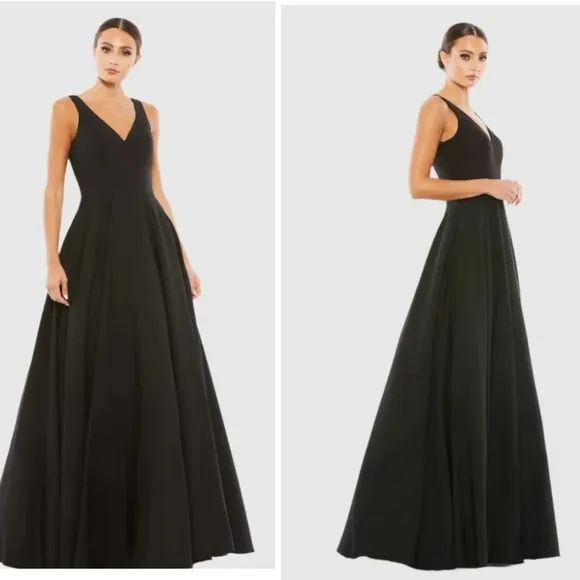 NWT Ieena for Mac Duggal Black Classic Sleeveless A-Line Gown  Pockets SZ 12