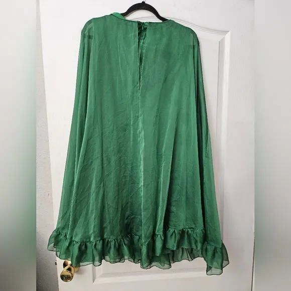 NWT Ieena for Mac Duggal High Neck Ruffle Hem Cape Mini Dress Dark Green SZ 14