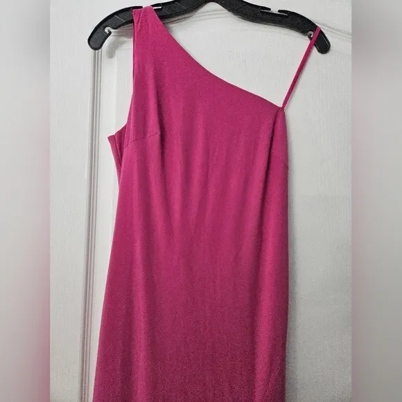NWT Ieena for Mac Duggal Pink Jersey One Shoulder Draped Back Gown SZ 10