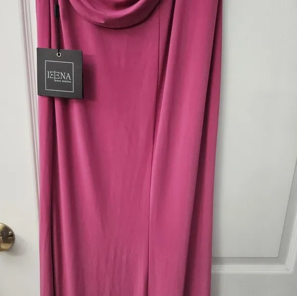 NWT Ieena for Mac Duggal Pink Jersey One Shoulder Draped Back Gown SZ 10