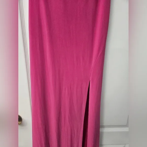 NWT Ieena for Mac Duggal Pink Jersey One Shoulder Draped Back Gown SZ 10