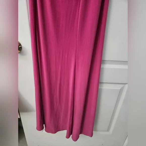 NWT Ieena for Mac Duggal Pink Jersey One Shoulder Draped Back Gown SZ 10