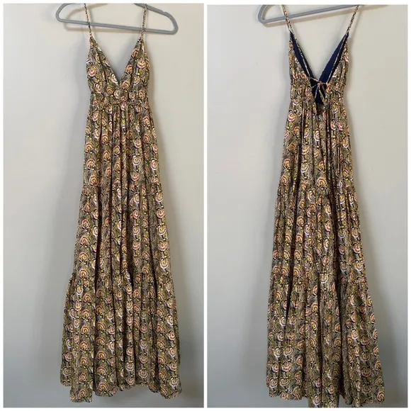 NWT J. Crew Collection Oahu tiered deep v maxidress navy Dandelion Swirl…