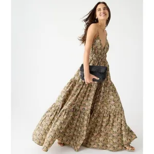 NWT J. Crew Collection Oahu tiered deep v maxidress navy Dandelion Swirl…