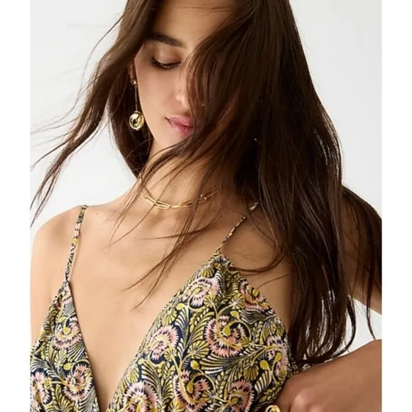 NWT J. Crew Collection Oahu tiered deep v maxidress navy Dandelion Swirl…