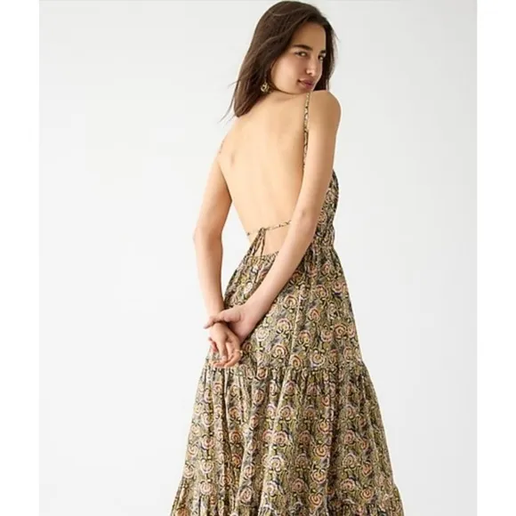NWT J. Crew Collection Oahu tiered deep v maxidress navy Dandelion Swirl…